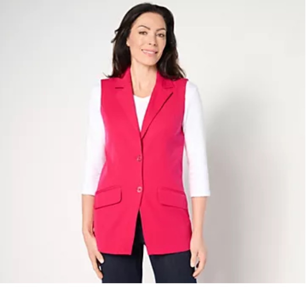 Isaac Mizrahi Live! Petite 24/7 Stretch Blazer Vest w/ Pockets vibrant Pink XS